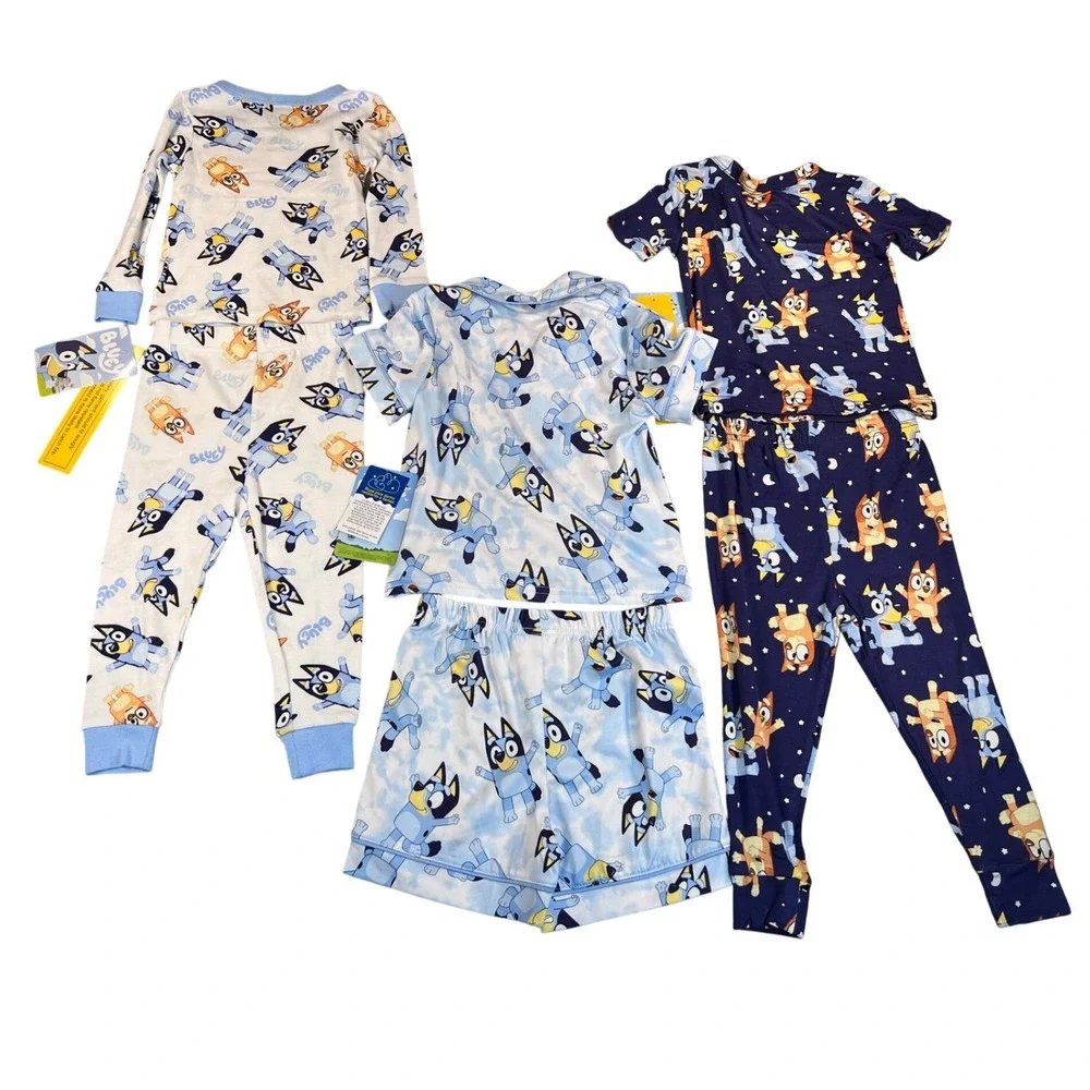 Bluey Toddler Pajamas 3 Set Bundle 2T Blue White Navy Cotton Viscose NWT 6pc